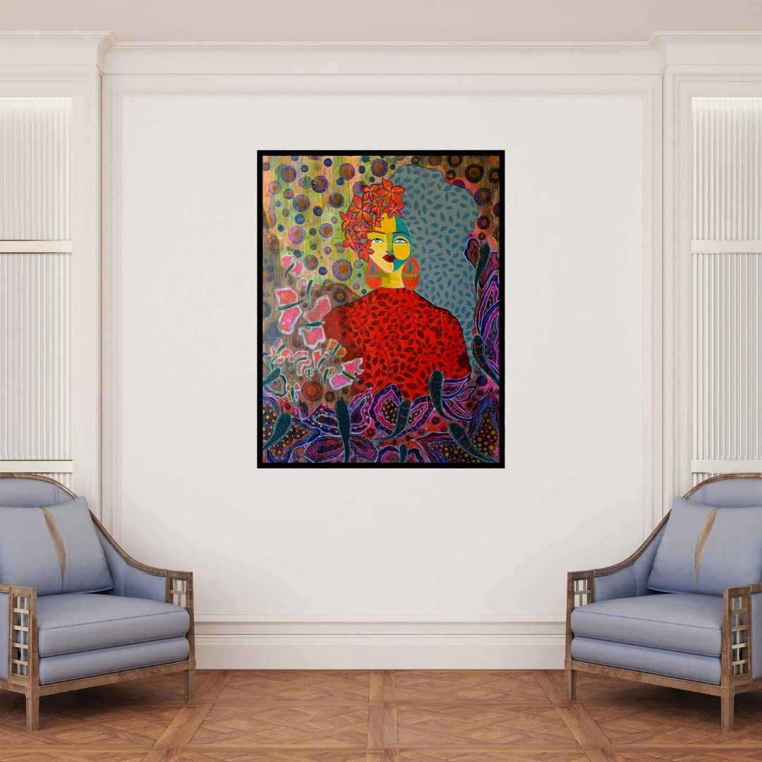 In-situ view of Anissha Deshpande's 'Orange Is The New Black' painting in a room