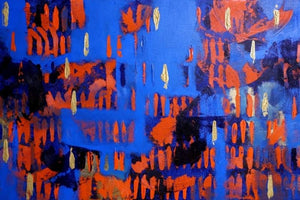 Orange Patterns by Ns Art, Original Acrylic Abstract Painting on Canvas, Medium Horizontal Wall Art