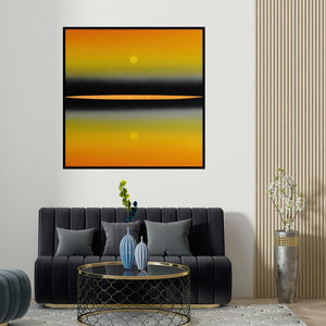 Prashant Dhadve's 'Origin 15 (Celestial Divide)' painting visualized above a sofa in a contemporary room.