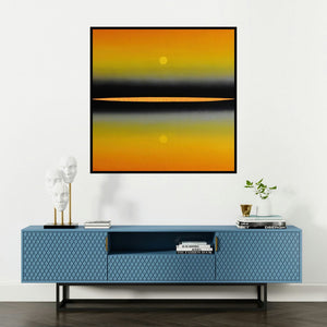 'Origin 15 (Celestial Divide)' painting by Prashant Dhadve shown on a wall in a furnished room.