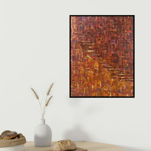 Karishma Wadhwa's 'On The Other Side' painting visualized above a sofa in a contemporary room.