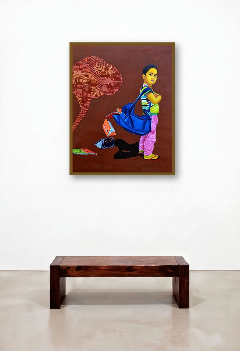 Over Development (Digital Education) by artist Jitendra Saini displayed in a Modern Bedroom