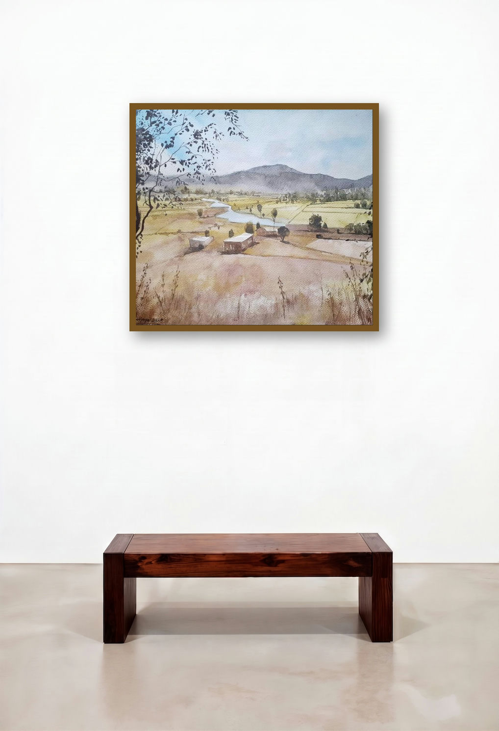 Overlooking The Countryside (Serene Valley) by artist Mrutyunjaya Dash displayed in a Coastal Executive Office