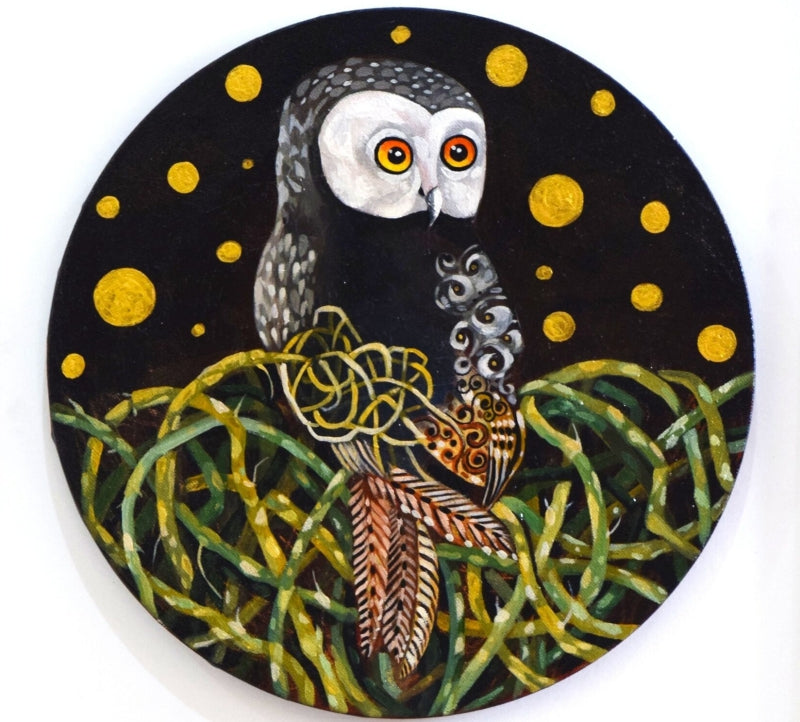 Owl' animals acrylic painting by artist Tonmoy Roy, 12x12 inch, on canvas