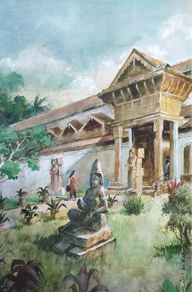 Padmanabha Puram Palace Entrance' religious watercolor painting by artist Sankara Babu, 17x11 inch, on paper