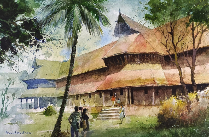 Padmanabhapuram' religious watercolor painting by artist Sankara Babu, 11x17 inch, on paper