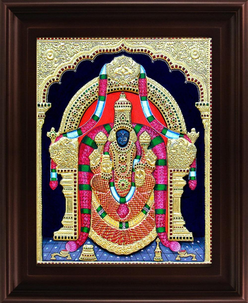 Religious tanjore traditional art titled 'Padmavathi Tanjore Painting 2', 24x18 inches, by artist Myangadi Tanjore on Plywood