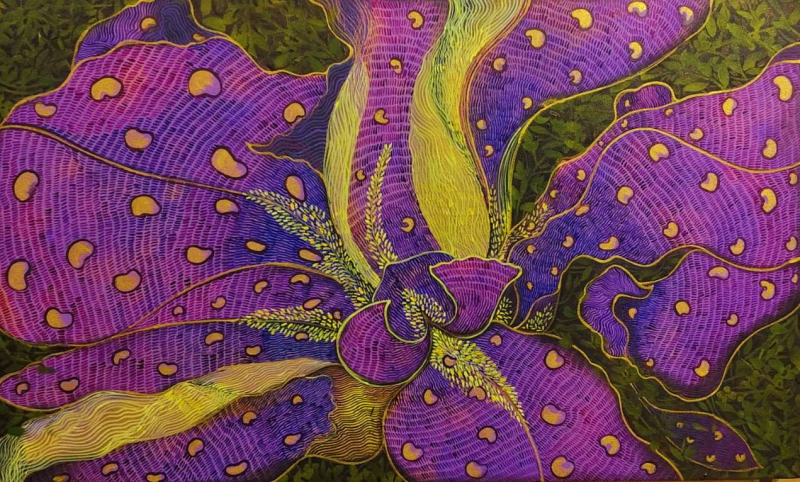 'Painted Petals' nature mixed-media painting by artist Yogesh Powale, 18x31 inch, on canvas