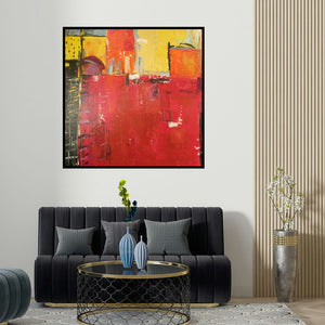 Romaine Kaufman's 'painted puzzle (Interlocking Hues)' painting visualized above a sofa in a contemporary room.