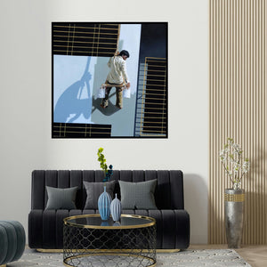 Vinayak Takalkar's 'Painter' painting visualized above a sofa in a contemporary room.