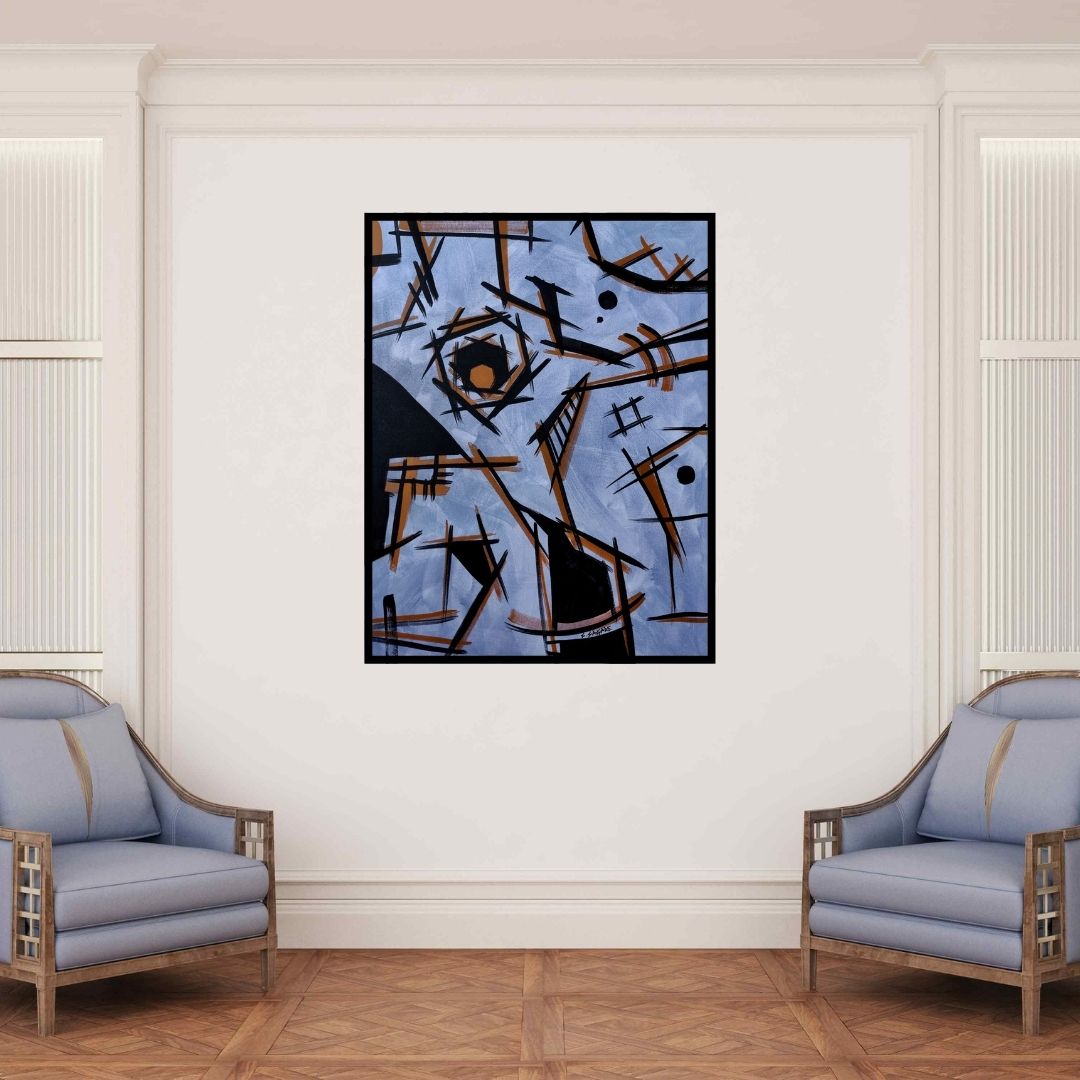 In-situ view of Sanket Sagare's 'A Painting 2 (Intersections)' painting in a room