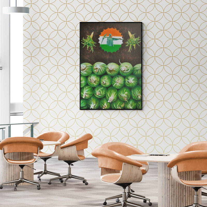 In-situ view of Bhavesh Patel's 'Paisa (Fields of Plenty)' painting in a room