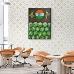 In-situ view of Bhavesh Patel's 'Paisa (Fields of Plenty)' painting in a room