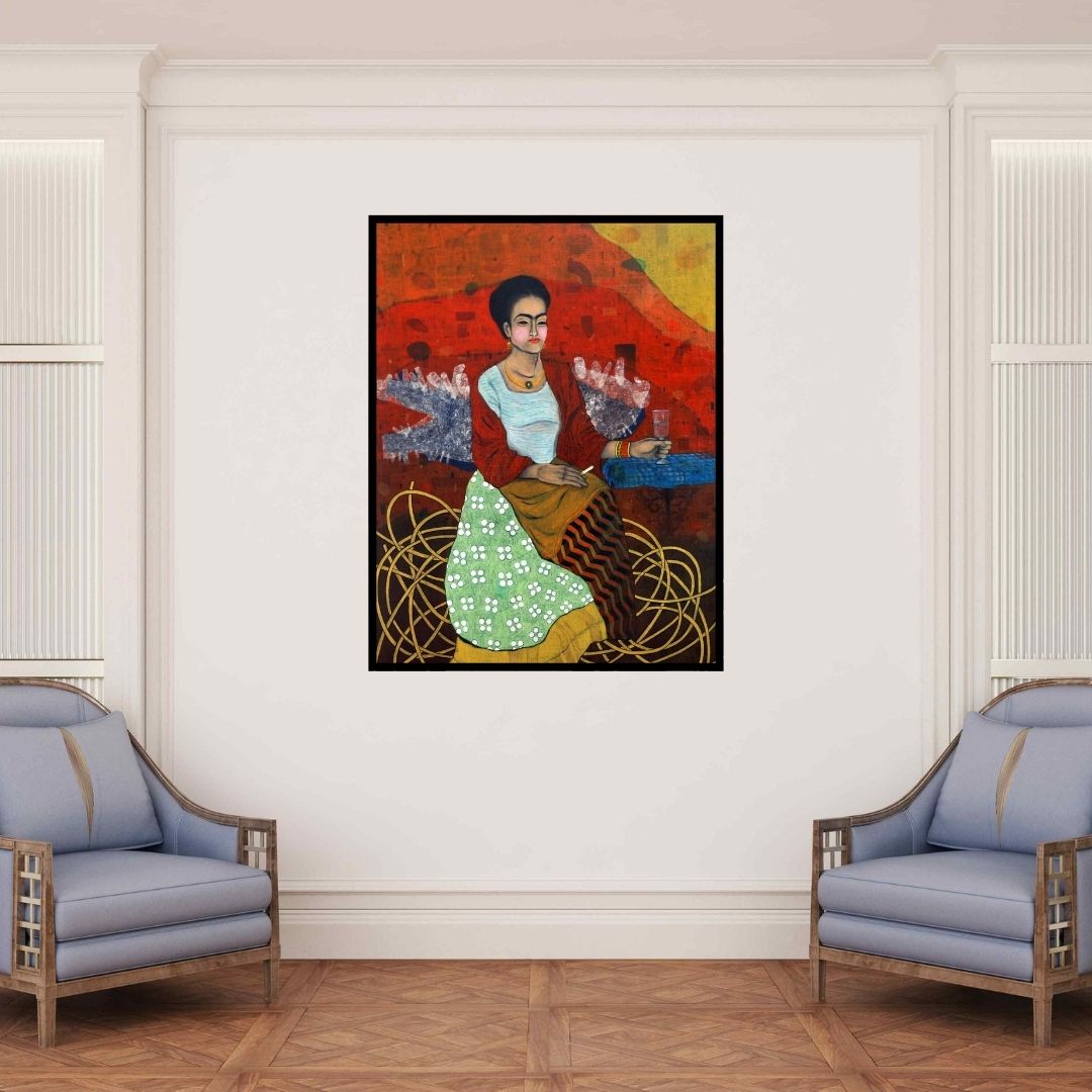 In-situ view of Himanshu Lodwal's 'Pal Pal Teri Yaad Mujhe Tadpayegi' painting in a room