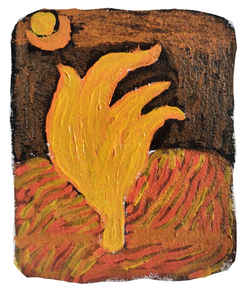 'Palash' contemporary acrylic painting by artist Shyam Koli, 6x5 inch, on handmade paper