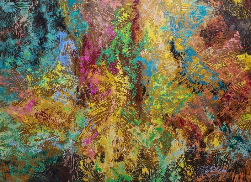 Palette Rush' abstract acrylic painting by artist Meenakshi Jain, 24x36 inch, on canvas