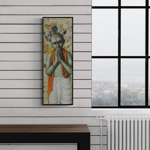 Preview of 'Pandit 20' Painting by Sanjay Raut shown on a wall in a furnished room.