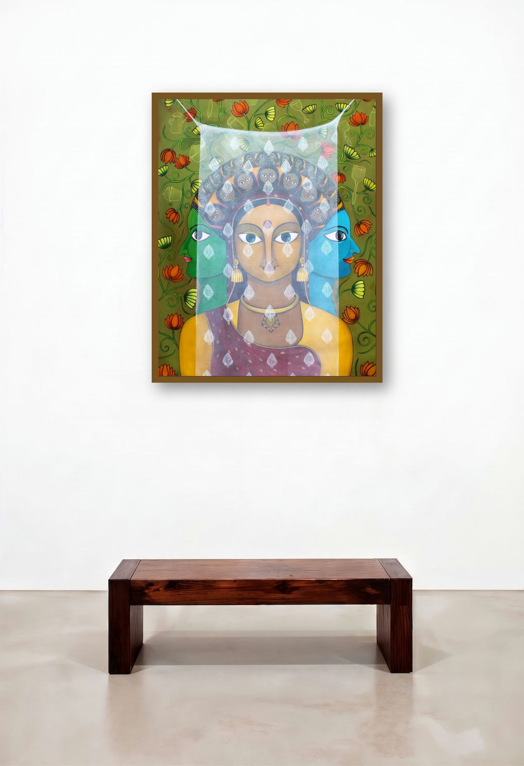 Pardey Mey Rahney Do 2 (The Multifaceted Woman) by artist Meenakshi Jha Banerjee displayed in a Contemporary Luxury Reception Area