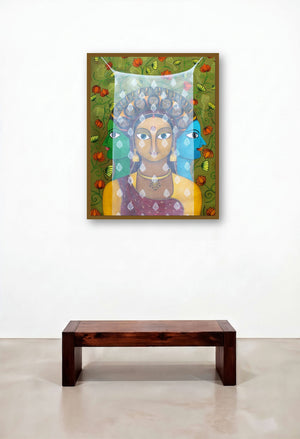 Pardey Mey Rahney Do 2 (The Multifaceted Woman) by artist Meenakshi Jha Banerjee displayed in a Contemporary Luxury Reception Area