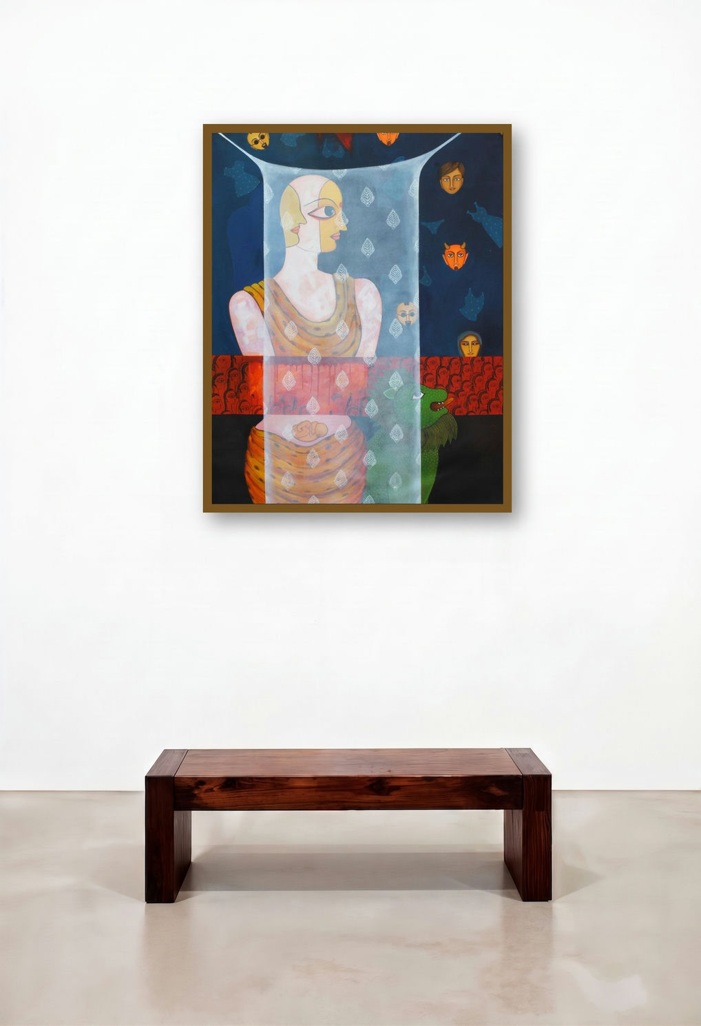 Pardey Mey Rahney Do 4 (The Burden of Motherhood) by artist Meenakshi Jha Banerjee displayed in a Modern Study