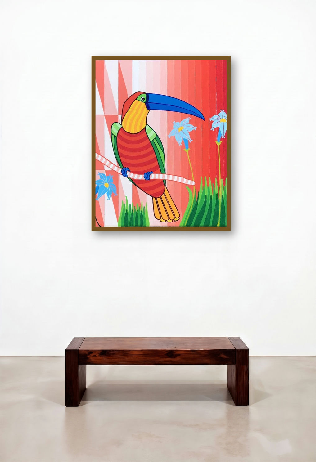 Parrot 2 (Toucan in Paradise) by artist Thota Laxminarayana displayed in a Art Deco Reception Area