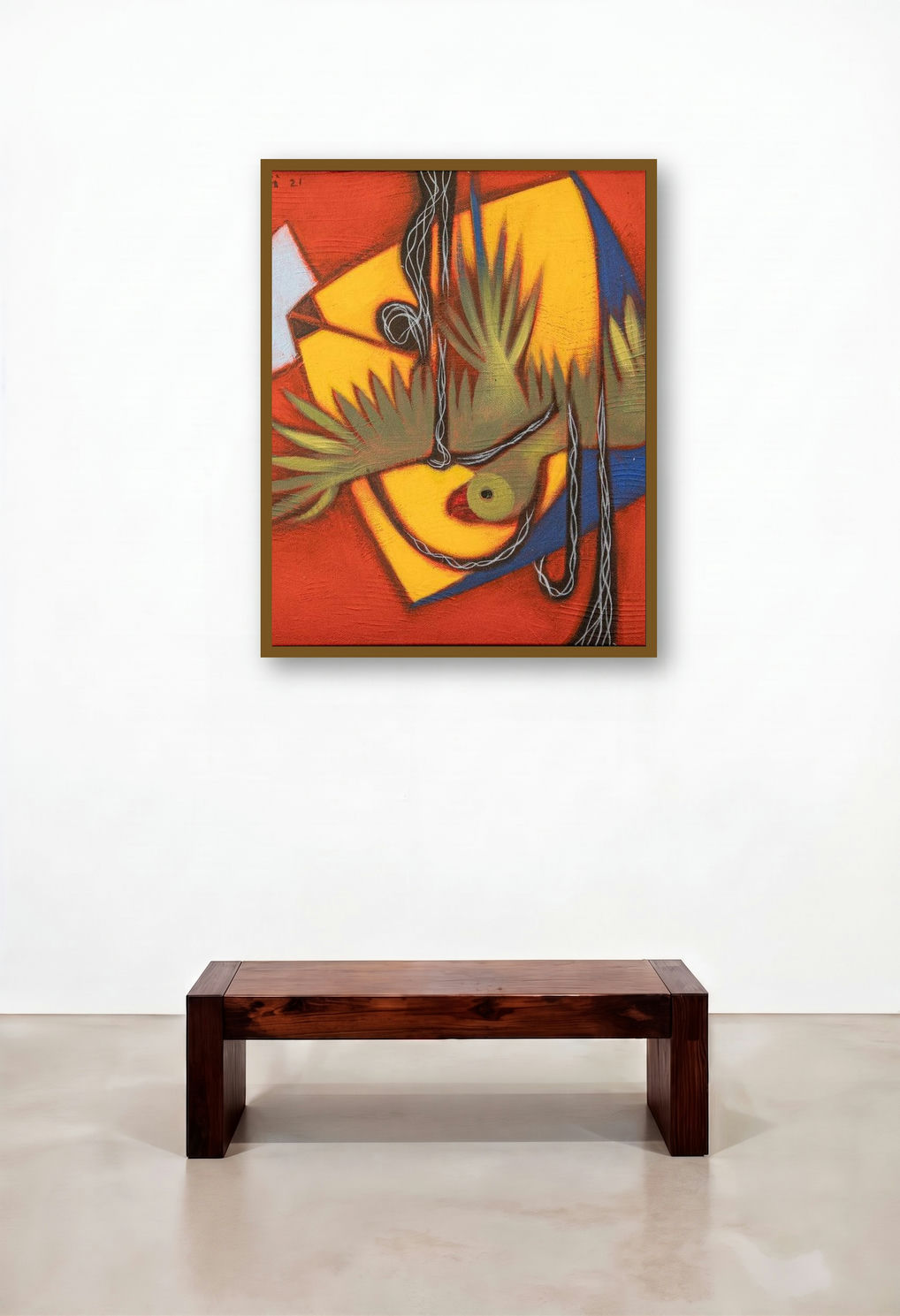 Parrot With Kite 1 (A Prisoner of Hope) by artist Balaji Ubale displayed in a Boutique Hotel Style Hotel Lobby