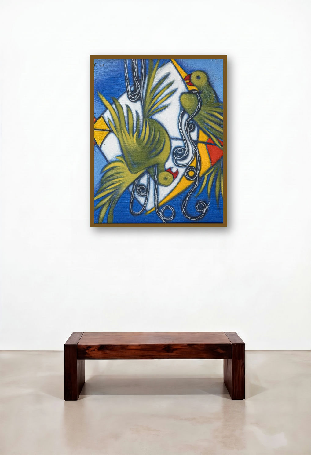 Parrot With Kite 2 (A Flight of Fancy) by artist Balaji Ubale displayed in a Designer Foyer