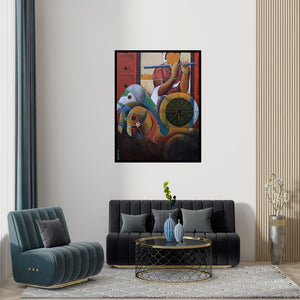 Preview of 'Parthasarathi 12' Painting by Anupam Pal shown on a wall in a furnished room.