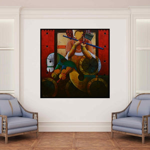 In-situ view of Anupam Pal's 'Parthasarathi 15' painting in a room