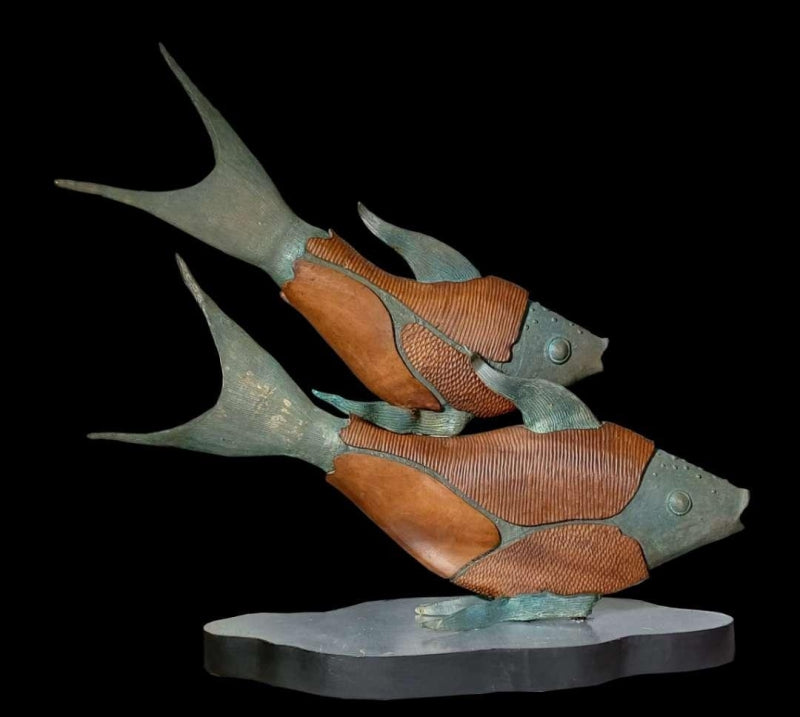 'Partner' animals Bronze, Wood sculpture by artist Subrata Paul, 32x36 inch, on bronze, wood