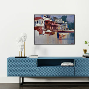 In-situ view of Bijay Biswaal's 'Pashupati Ghat (Untitled)' painting in a room