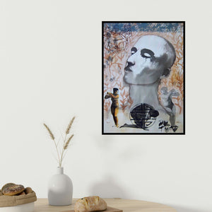 Avi Roy's 'Passion (Contemplation and Connection)' painting visualized above a sofa in a contemporary room.