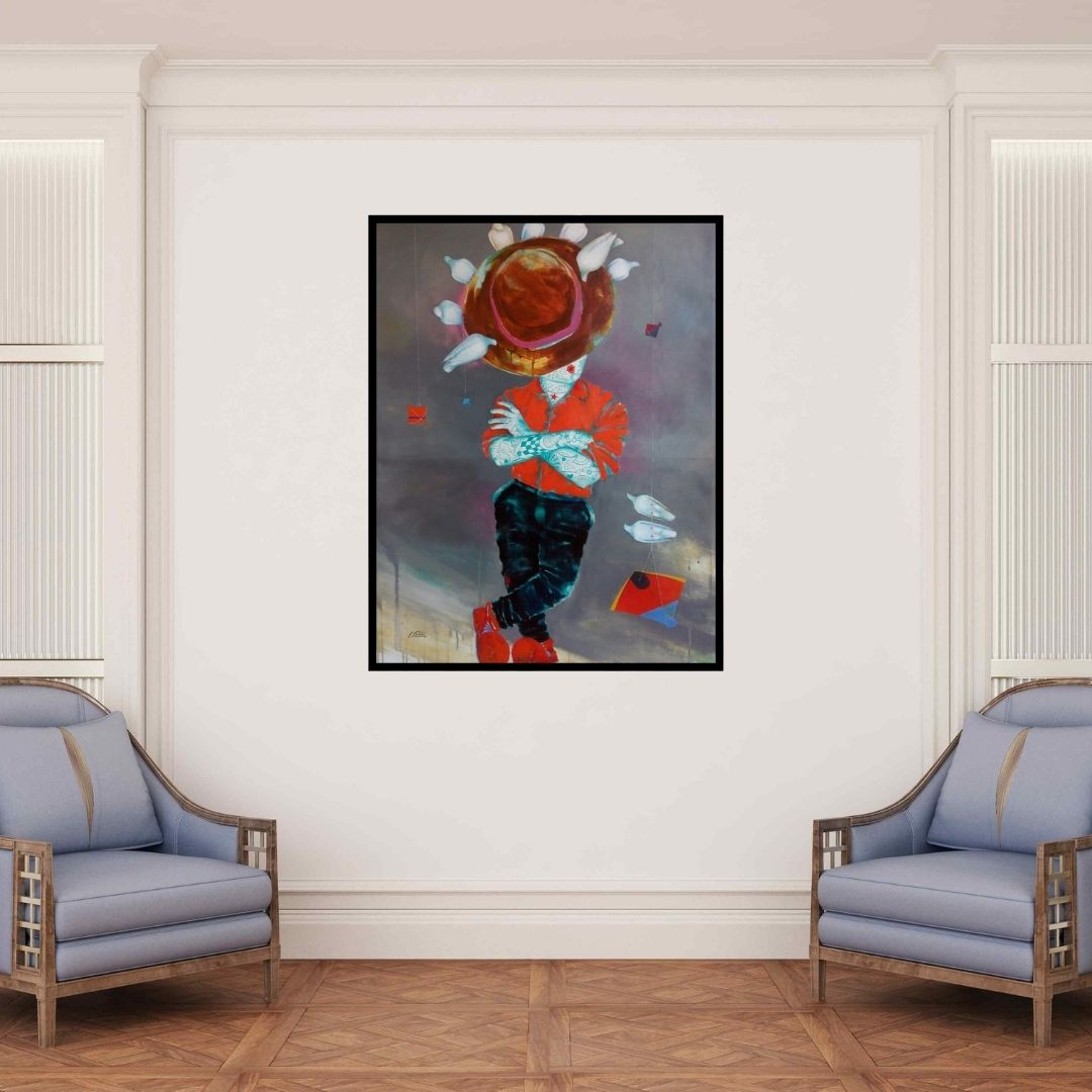 In-situ view of Shiv Kumar Soni's 'Passion Of The Childhood V' painting in a room