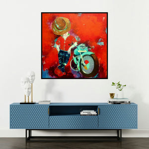 'Passion Of The Childhood Xv' painting by Shiv Kumar Soni shown on a wall in a furnished room.