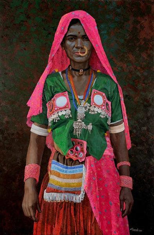 Passion For Colours by Gopal Nandurkar, Original Oil Figurative Painting on Canvas, Medium Vertical Wall Art