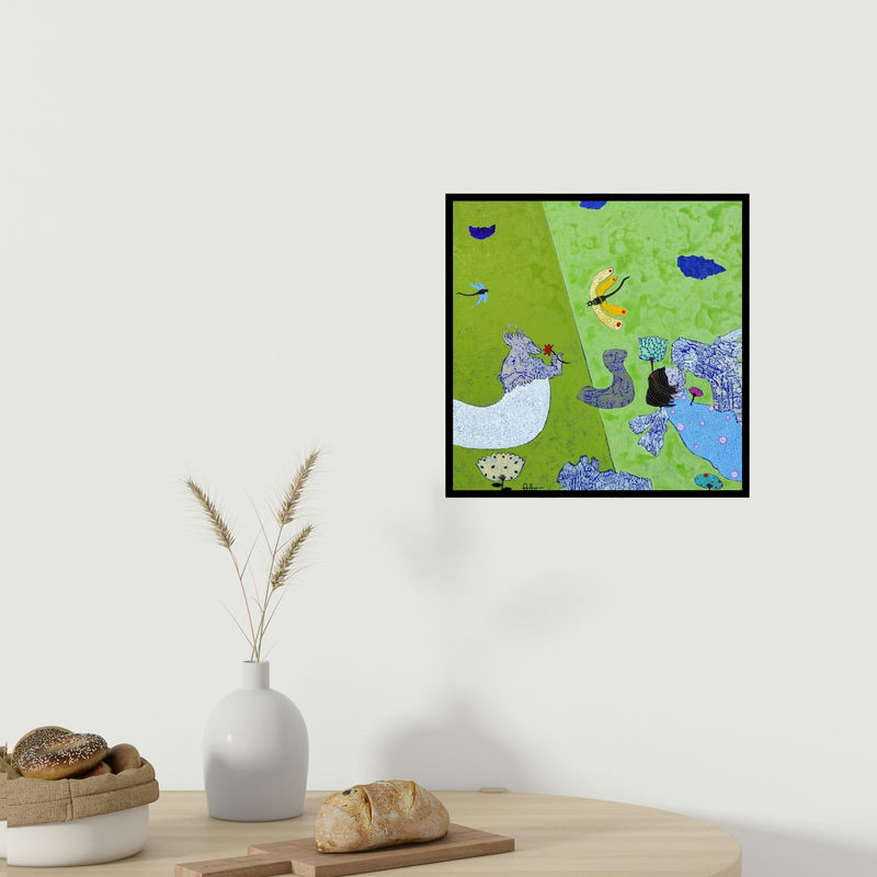 In-situ view of Veenita Chendvankar's 'Passionate Lover (A Dreamlike Meeting)' painting in a room