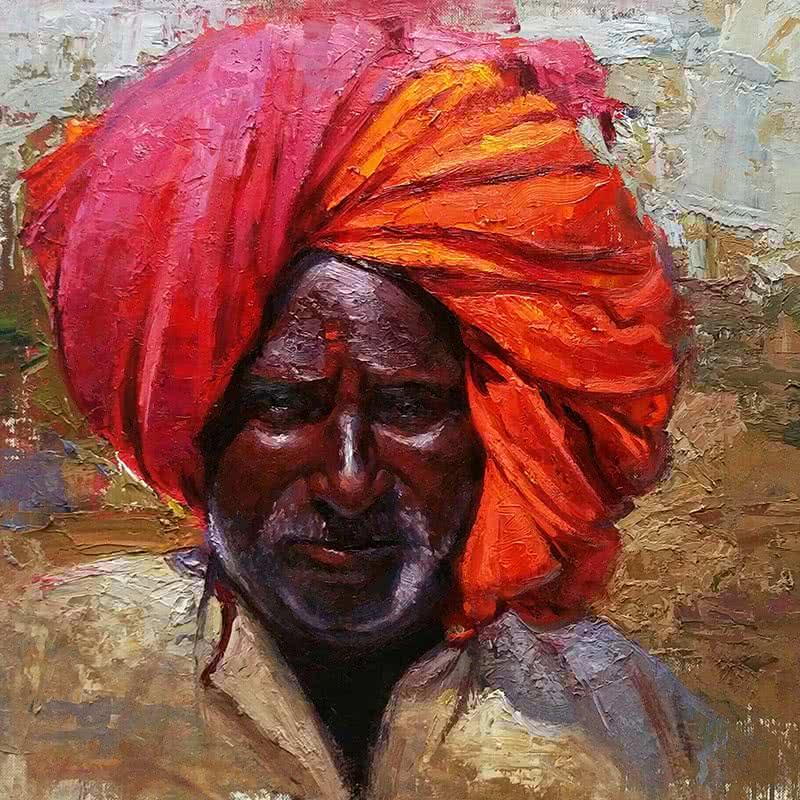 Figurative oil painting titled 'Pastoral Hues', 21x21 inches, by artist Parag Borse on Canvas
