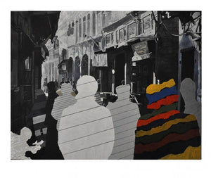 Path (Echoes of the Alley) by Ajit Deswandikar, Original Acrylic Figurative Painting on Canvas, X-Large Horizontal Wall Art