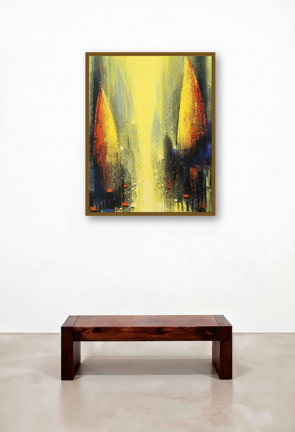 Path Of Heaven 4 (Dawn on the Ganges) by artist Somnath Bothe displayed in a Classic Foyer