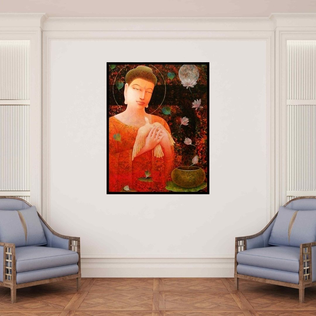 In-situ view of Ajay Meshram's 'Path Of Peace' painting in a room