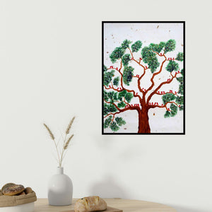 Sumit Mehndiratta's 'Pawanvriksh (Natures Chorus)' painting visualized above a sofa in a contemporary room.