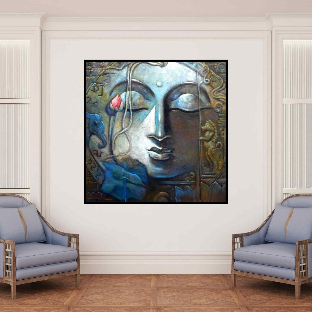 In-situ view of Subrata Ghosh's 'Peace 2 (Peace)' painting in a room