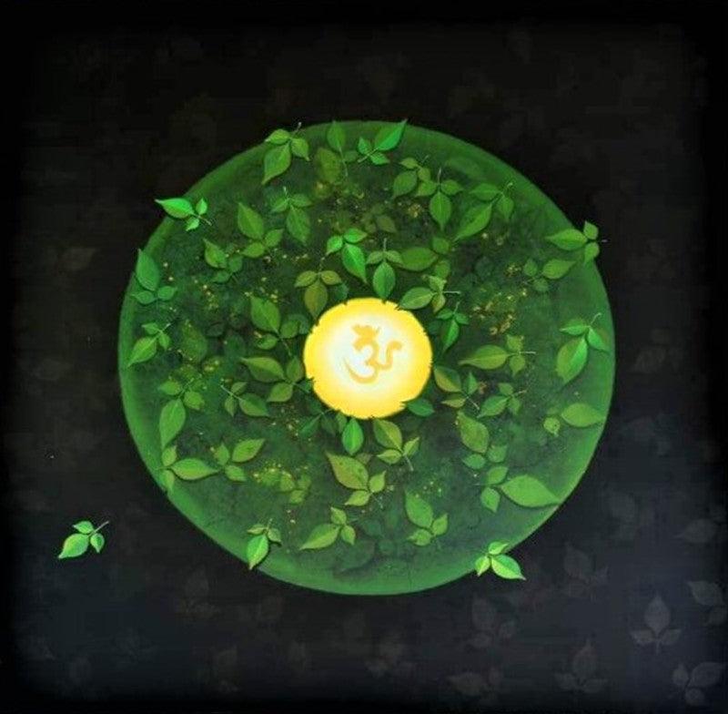 Religious acrylic painting titled 'Peace Of Mind', 54x54 inches, by artist RAJIB DEYASHI on Canvas