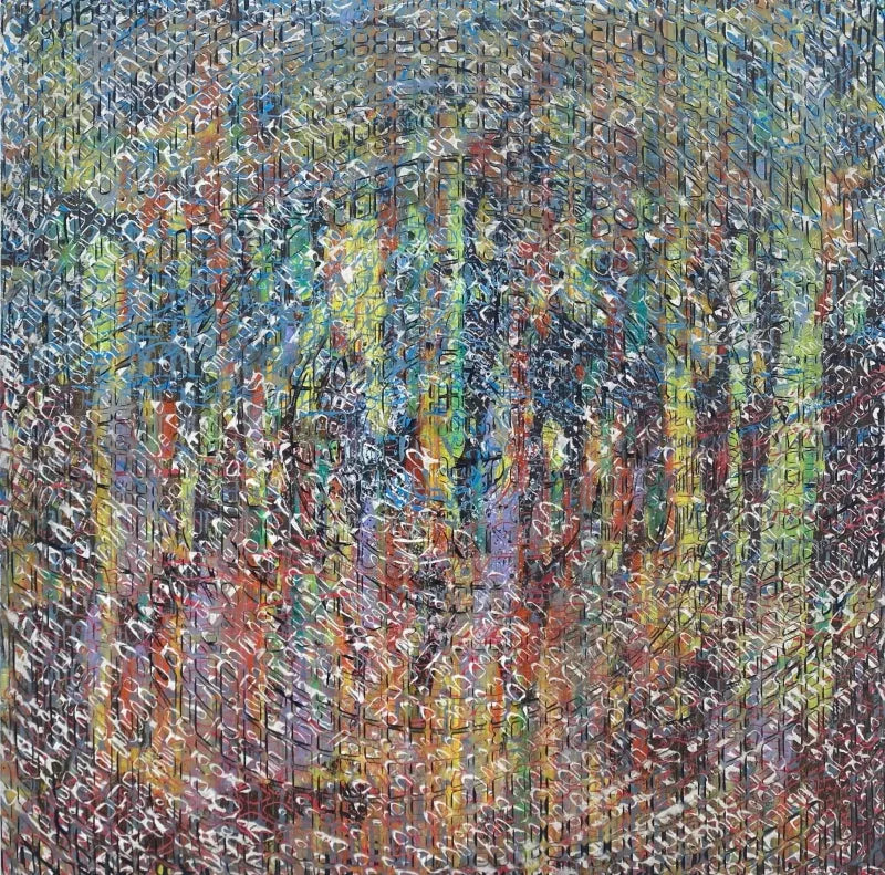 Abstract acrylic painting titled 'Peaceful Colourful Balloons In Space', 36x36 inch, by artist Radhesham Dhamal on Canvas