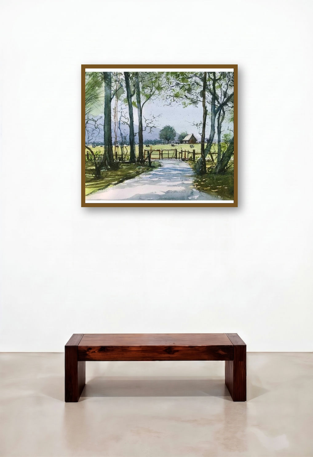 Peaceful Shadow (Serene Pastoral Landscape) by artist Ks Farvez displayed in a Boutique Hotel Style Penthouse
