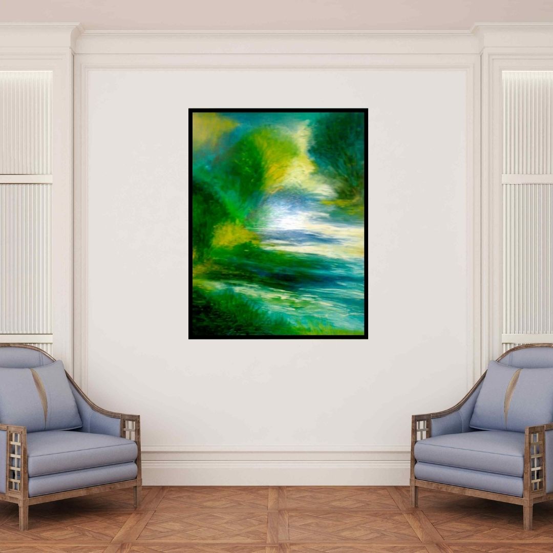 In-situ view of Shuchi Khanna's 'Peacock Bliss' painting in a room