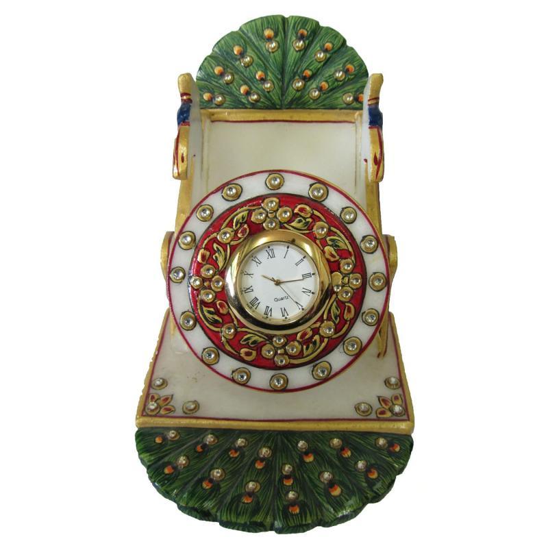 Lifestyle craft titled 'Peacock Mobile Stand', 6x4x4 inches, by artist Ecraft India on Marble