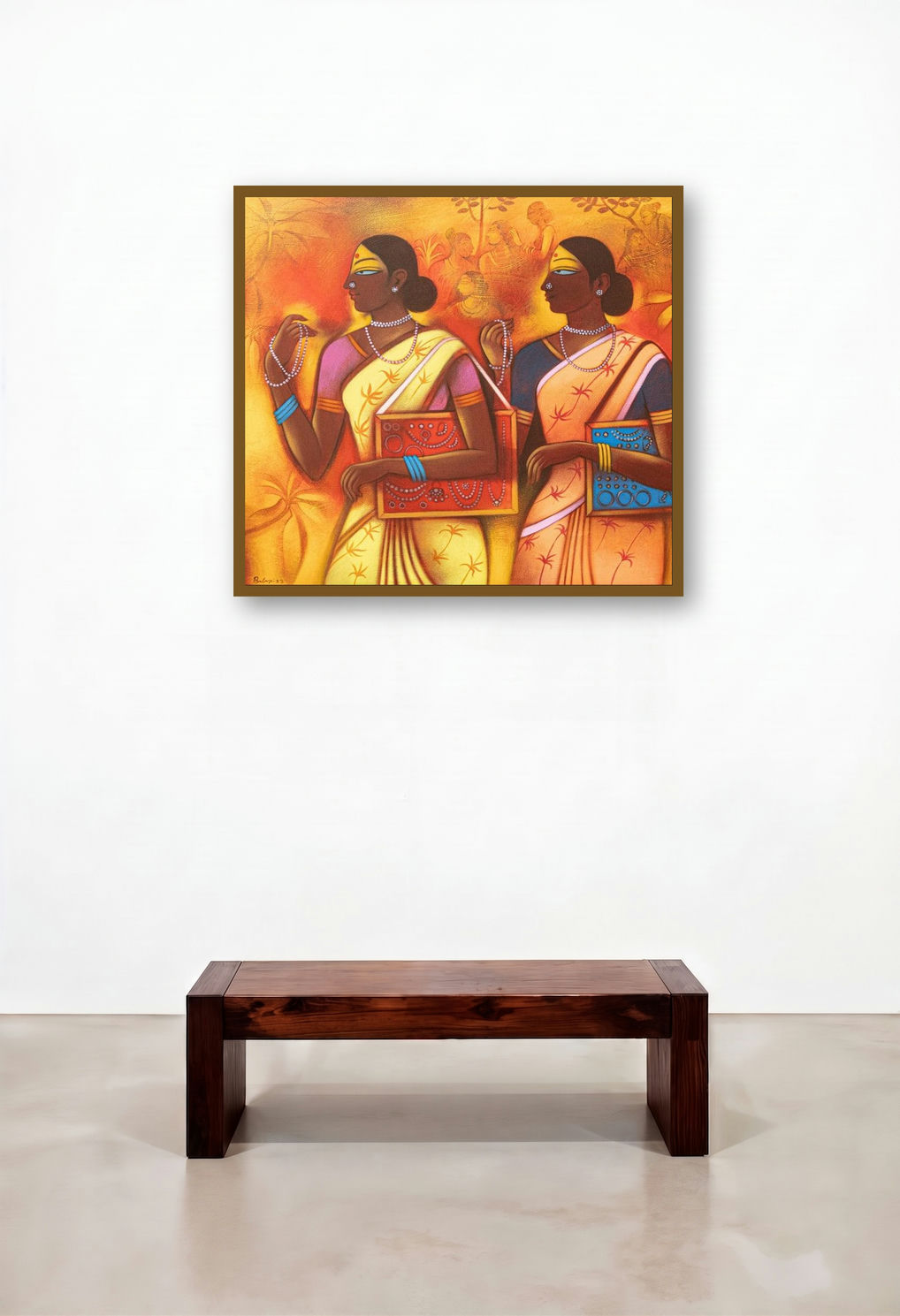 Pearls And Beads Seller (Adorned Beauties) by artist Balaji Ubale displayed in a Transitional Penthouse