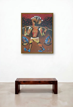 Peddler by artist Ranjith Raghupathy displayed in a Coastal Home Office