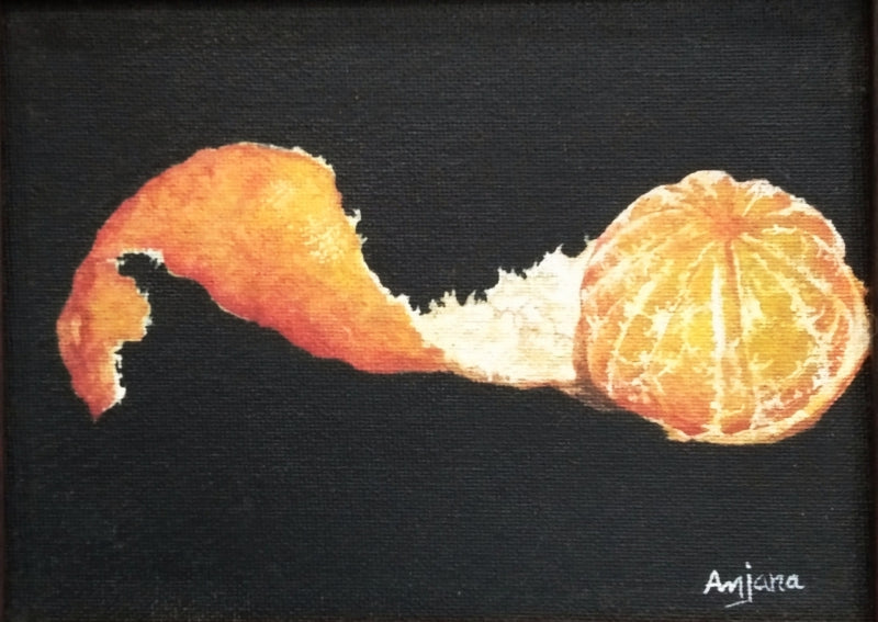 Peeled' food oil painting by artist Anjana Sihag, 6x8 inch, on canvas
